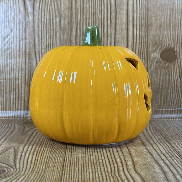 Halloween Ceramic Pumpkin Jack O Lantern Candle Cover Topper 7x7” - Picture 4 of 16